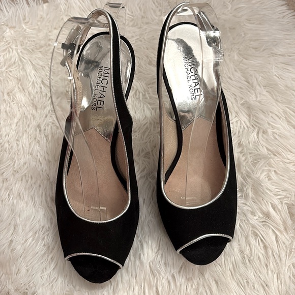 Michael Michael Kors Black Heels with Slingback Design and Unique Crystal Heel - Picture 3 of 9